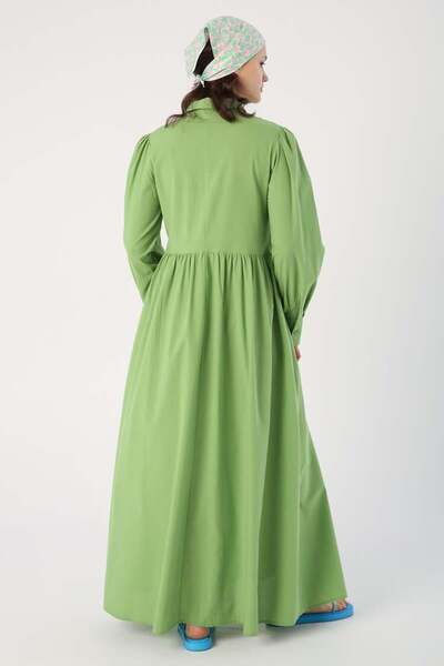 ALLDAY Light Green-100% Cotton Drawstring Shirt Dress