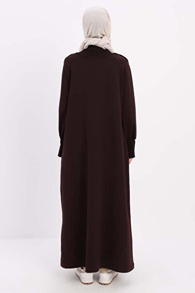 ALLDAY Dress with Bitter Coffee-Cotton Sleeves Button Epaulettes