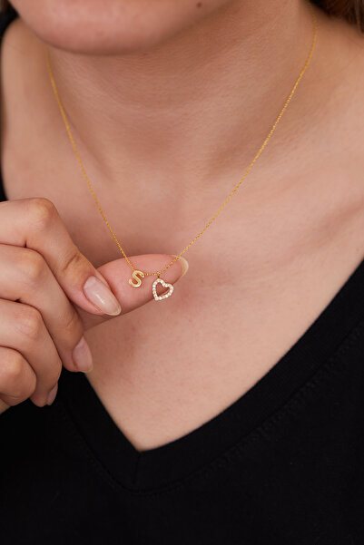 Elika Silver 925 Ayar Gümüş Zirkon Taşlı Kalp Model S Harfi Kolye ELKSLVR7762