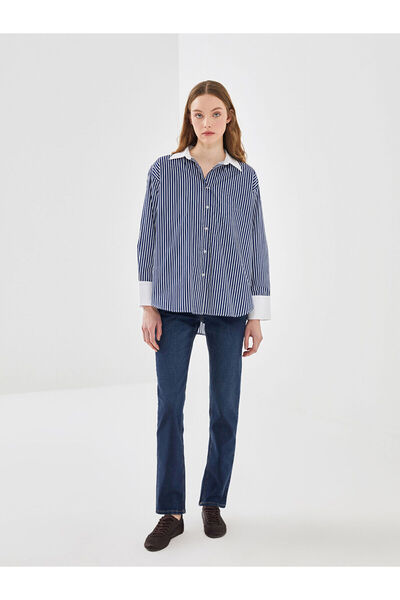 LC Waikiki Lcwk Çizgili Oversize Poplin Kadın Gömlek