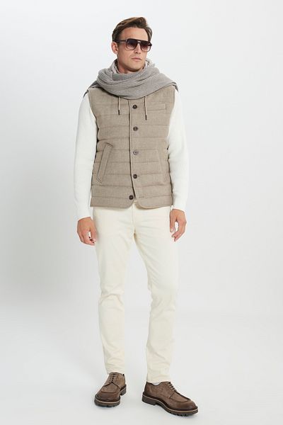 ALTINYILDIZ CLASSICS Men's Beige Wool Warm Standard Fit Regular Fit Hooded Stand Collar Color Block Vest