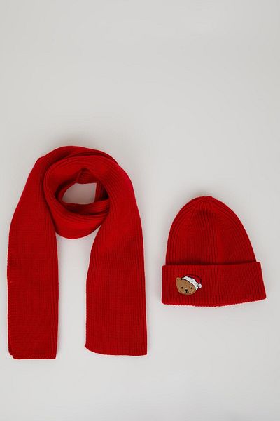 DeFacto 2-teiliges Set mit Strickschal und Mütze für Mädchen mit Neujahrsmotiv C7990a824wn