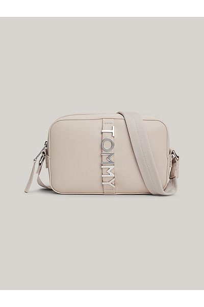 Tommy Hilfiger Women's Glossy Metallic Logo Adjustable Shoulder Strap Gray Shoulder Bag Aw0Aw16511-Pj5