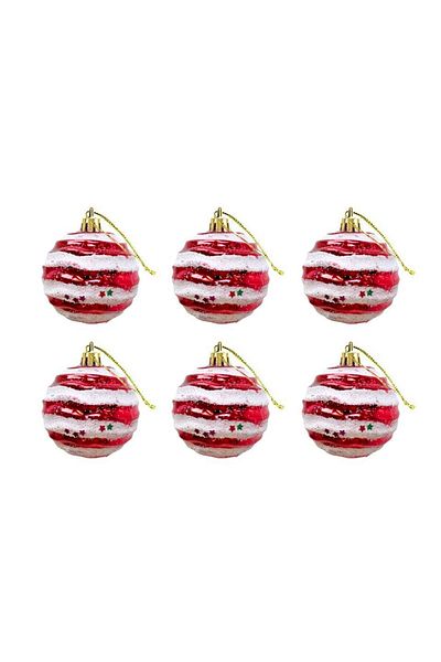 Parti Adresi New Year's Balls with Red and White Stripes - Pine Tree Decorations, 6 Cm, 6 Pcs