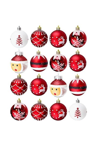 Parti Adresi Christmas Ball Boxed Pine Tree Ornaments Mixed Pattern Red-White 6 cm 16 Pcs