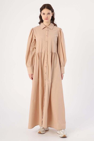 ALLDAY Rochie cămașă bej-100% bumbac cu șnur