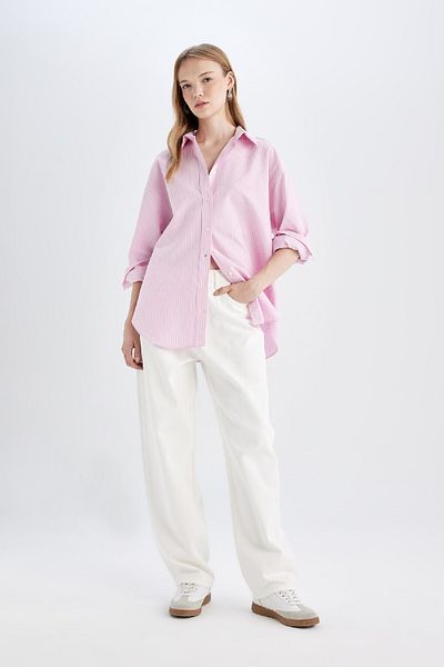 DeFacto Oversize Wide Fit Basic Plain Oxford Long Sleeve Shirt D4015Ax24Au