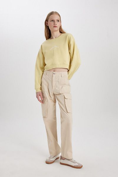 DeFacto Boxy Fit Rundhalsausschnitt bedrucktes dickes Sweatshirt C5385ax23cw