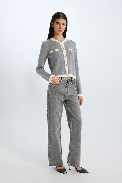 DeFacto Regular Fit Crew Neck Buttoned Basic Plain Knitwear Cardigan C1482Ax24Wn