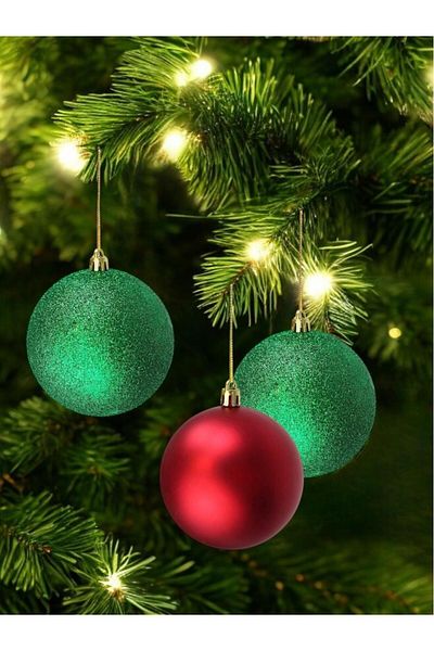 Parti Adresi Christmas Ball Glitter-Matte Pine Tree Ornaments Mixed 6 cm 6 Pcs