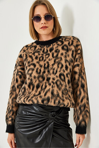 Bianco Lucci Women's Leopard Print Raised Knitwear Sweater 4597 60351279