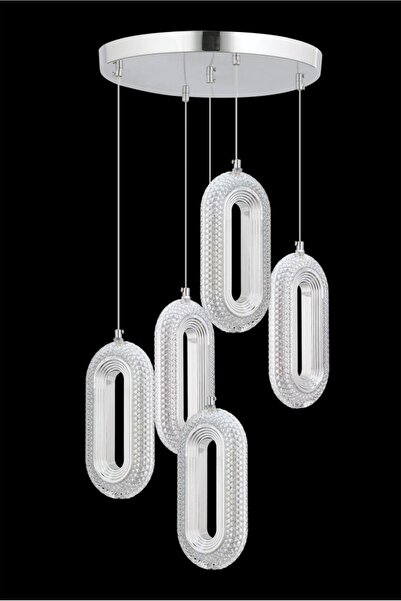 İstanbul Avize İstanbul Avize Beta 5'li Gümüş Ledli Modern Kumandalı 3 Renk Led Avize