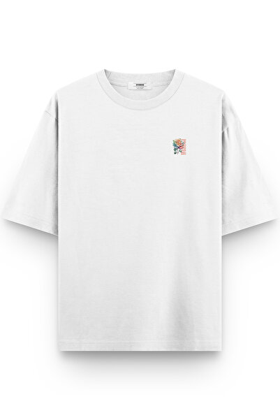 Overoz Біла оверсайз футболка унісекс з принтом Mama Flower - 1270