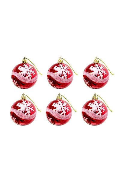 Parti Adresi Christmas Balls - White Snowflake Pattern, Red Pine Tree Decorations, 6 cm 6 Pcs