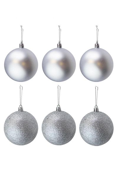 Parti Adresi Christmas Ball Glitter-Matte Pine Tree Ornaments Silver 10 cm 6 Pcs