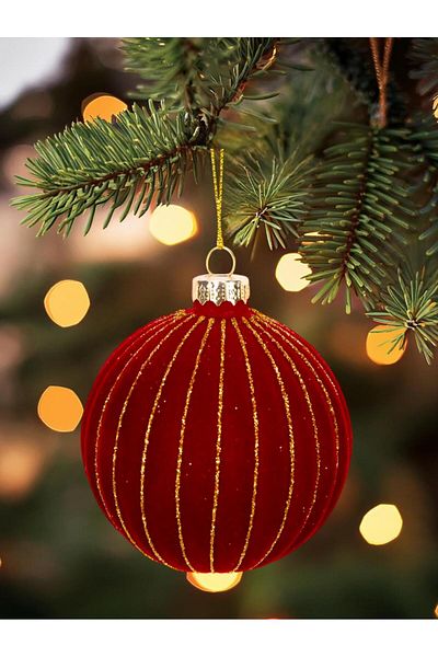 Parti Adresi Christmas Balls Gold Glitter Velvet Christmas Tree Ornament Burgundy 12 cm Pack of 4
