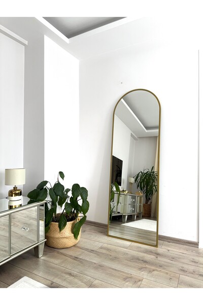 EFFE YAPI DEKOR Gold Metal Çerçeveli 180x60 Cm Demonte Ayaklı Boy Aynası