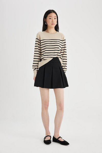 DeFacto Regular Fit Soft Textured Crew Neck Striped Knitwear Sweater Z1317Az24Wn