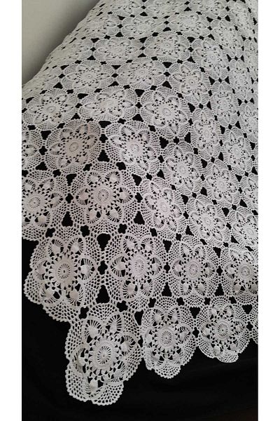 Papatyam 135X108 cm Vintage Lace Set - One Piece Hand Knitted Crochet, Cotton Ip