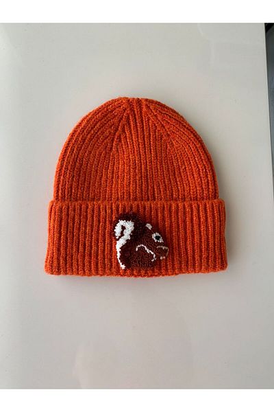 byebruketenci New Year's Orange Hat - Beret and Squirrel Punch Detailed Gift