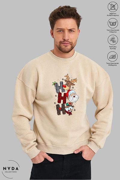 Nyda Collections Unisex μακρυμάνικο χριστουγεννιάτικο φούτερ με στάμπα με λαιμόκοψη χωρίς κουκούλα