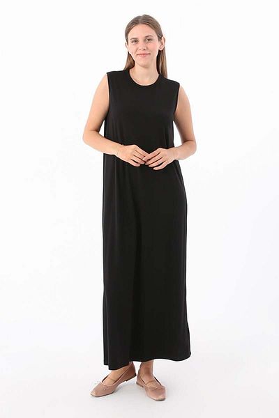 ALLDAY Black Cotton Crew Neck Sleeveless Underwear Dress
