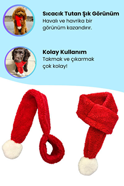 Havhav Kırmızı Renkli Köpek Atkısı S M L Beden Seçenekleri ile Yılbaşı Temalı Köpek Aksesuarı