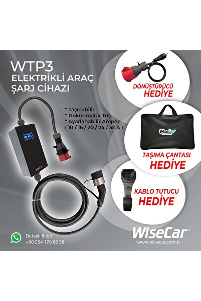 WiseCar WTP3 22 & 11 KW Taşınabilir Yapay Zeka Destekli Akıllı Elektrikli Araç Şarj Cihazı