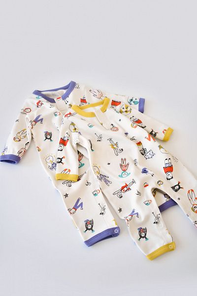 BabyCosy Set 2 salopetele cu maneca lunga si pantaloni lungi, Galben si Mov,