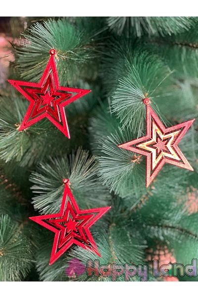 Happyland Christmas Pine Tree Ornament 3-Piece Red Star Vine Ornament 10cm Christmas Star Ornaments