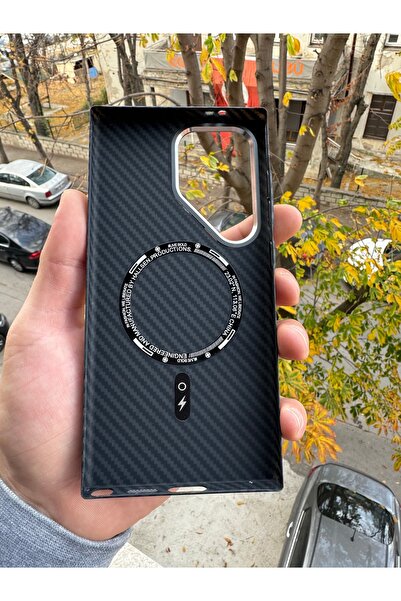 Posso Samsung Galaxy S24 FE Uyumlu Kılıf Metal Hassas Buton Güçlü Magsafe Tutuş Karbon Sert Pc Kapak