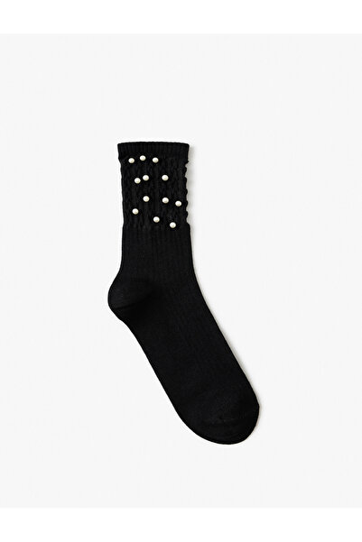 Koton Pearl Bead Embroidered Mesh Socks