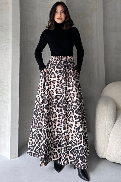 Fav Style Fusta lungă clopot neagră pentru femei cu talie înaltă și buzunare ...