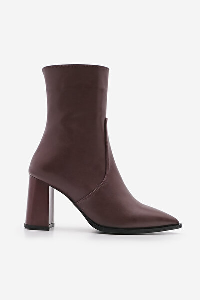 Marjin Claret Red Lactone Women's Boots - Side Zipper, Pointed Toe and Thick Heel