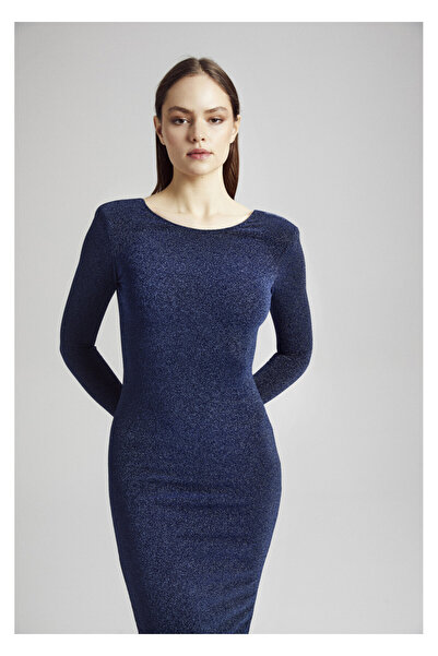 Pubblica Kadın Lacivert Sırt Detaylı Pırıltılı Uzun Elbise