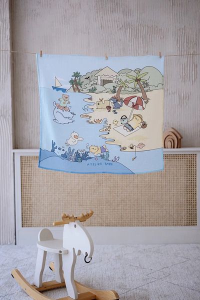 Atelier Babbi Double Layer Muslin Baby Blanket - Beach / Boy 70X70Cm