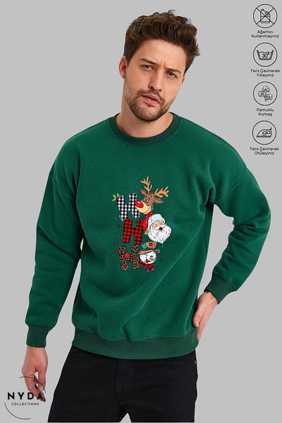 Nyda Collections Unisex μακρυμάνικο χριστουγεννιάτικο φούτερ με στάμπα με λαιμόκοψη χωρίς κουκούλα