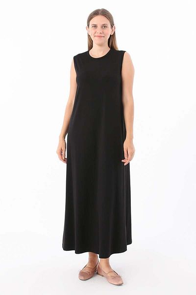 ALLDAY Black Cotton Crew Neck Sleeveless Underwear Dress