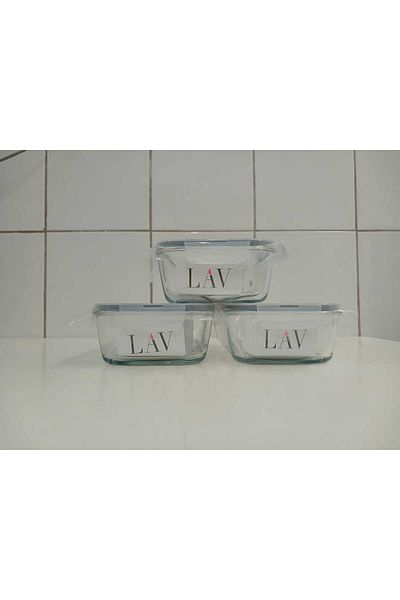 LAV Feyzade Fresco Glass Locked Storage Container Set of 3 Rectangular (1200 Cc)-(Frs-257)