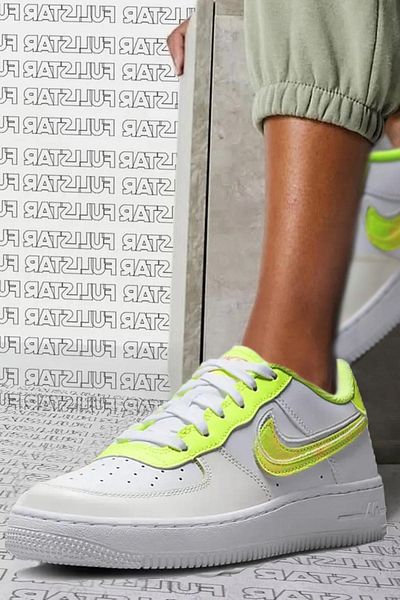 Nike Air Force 1 Lv8 Snekaers White Volt Unisex Genuine Leather Casual Sports Shoes White Volt