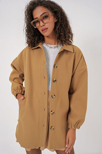Bigdart 0674 Cămașă oversize muștar cu buzunar