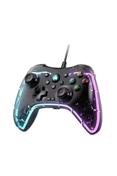DNR Bilişim Oyun Kolu USB Kablolu kaliteli Gamepad RGB Işıklı  Switch / PS3/B...