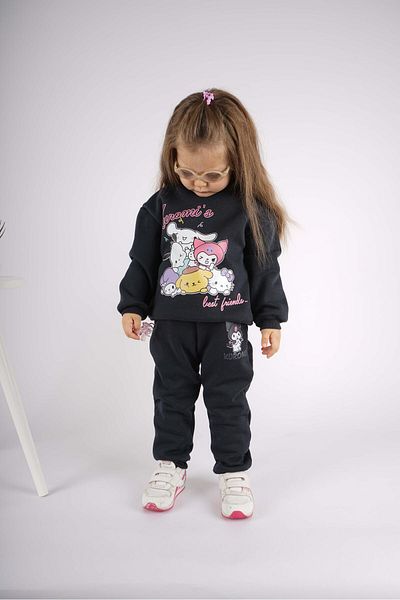 MİNİKO KİDS Girl's Kuromi Model 3 Threads Charted Cotton Tracksuit Set