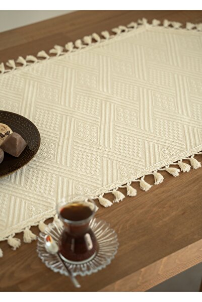 Destiva Home Buldan İşi Desenli Püskül Detaylı Pamuk Runner (50x140 cm)