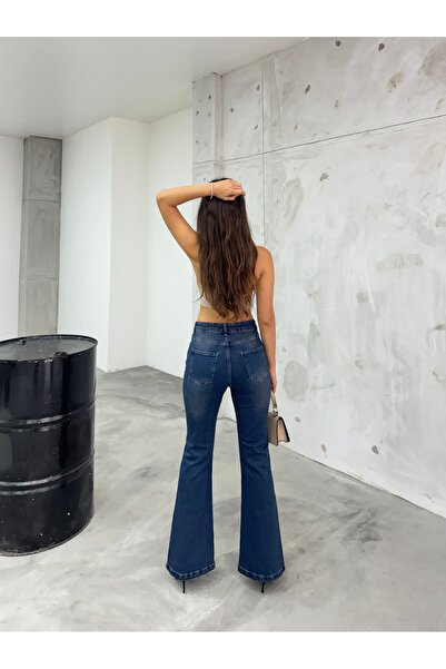 BİKELİFE Kadın Yüksek Bel Esnek Ispanyol Paça Jeans