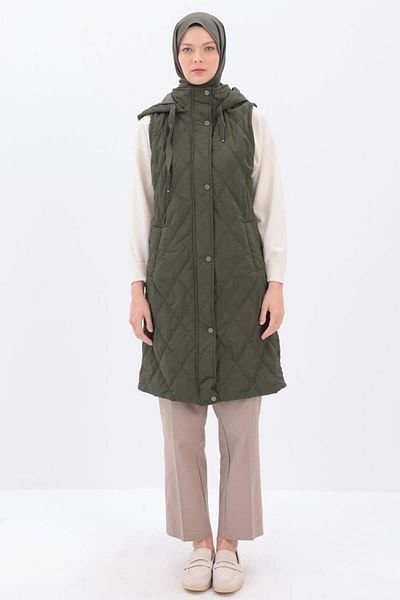 ALLDAY Khaki-Hooded Quilted Vest