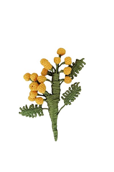 Gilem Tığ İşi Mimoza Çiçeği 3 Boyutlu Yaka İğnesi