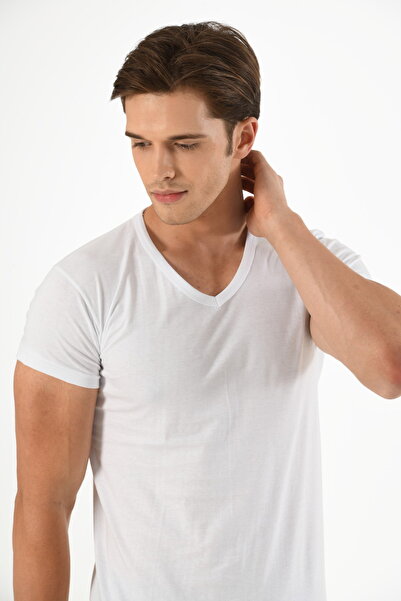 Mfö Life İç Giyim Combed Cotton Men's V-Neck Short Sleeve