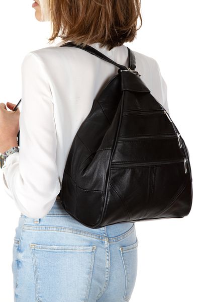 Newish Polo Women's Real Leather Backpack, Hand and Shoulder Bag Black School Casual Work Bag (37X23X30)
