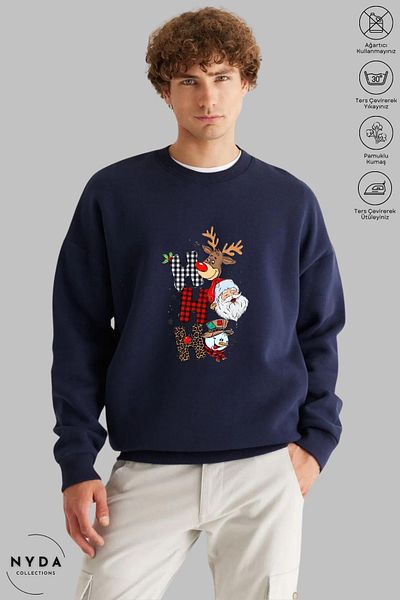 Nyda Collections Unisex μακρυμάνικο χριστουγεννιάτικο φούτερ με στάμπα με λαιμόκοψη χωρίς κουκούλα